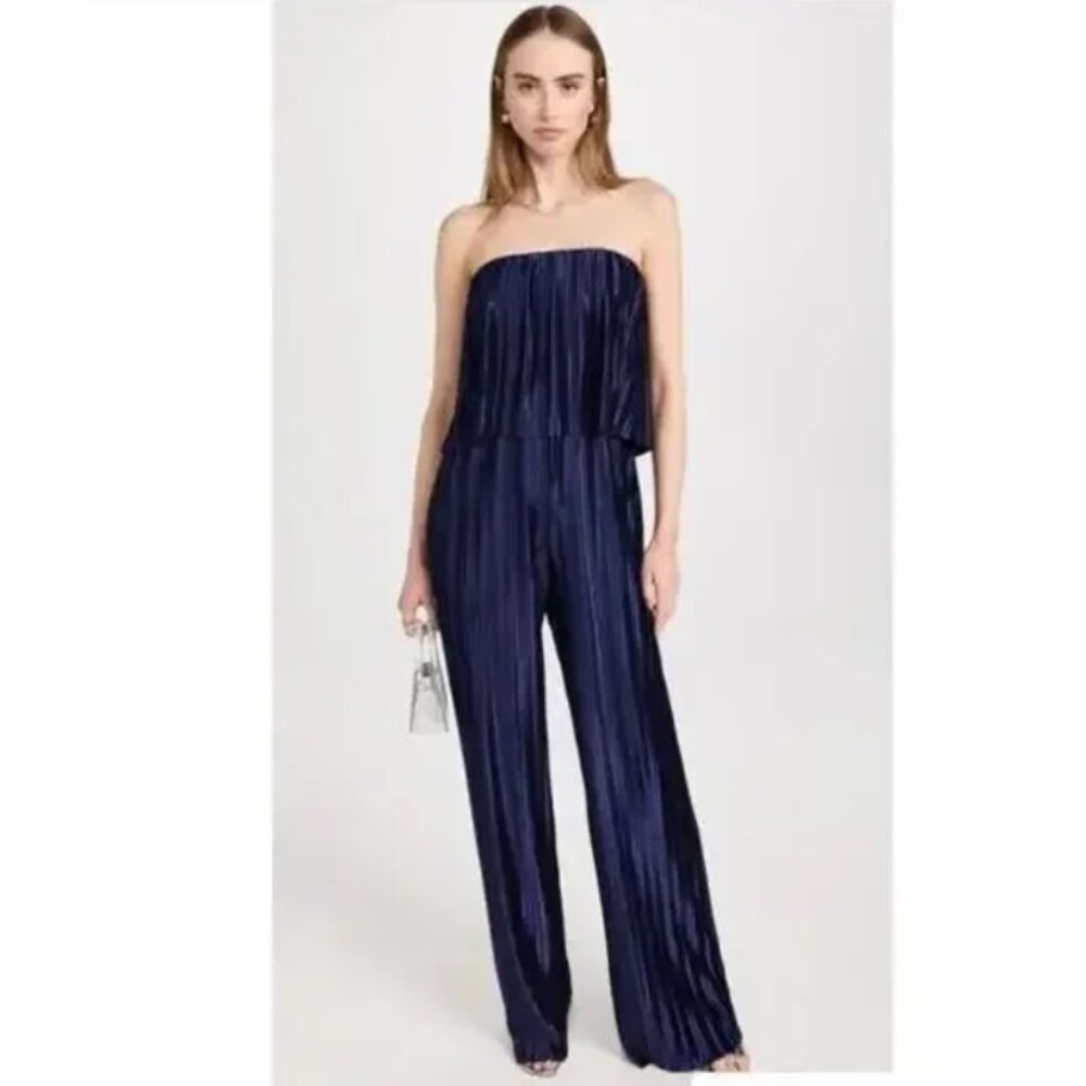 Amanda Uprichard Collina Jumpsuit NWT Women's Size Large Navy Plisse Cocktail - Picture 9 of 9